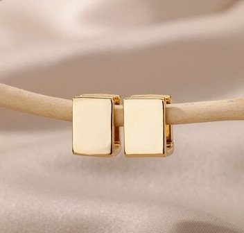Boxy Stud Earrings, 18K Gold Box Earrings, Minimalistic Gold Earrings, Fashion Earrings for Women, Gift for Her