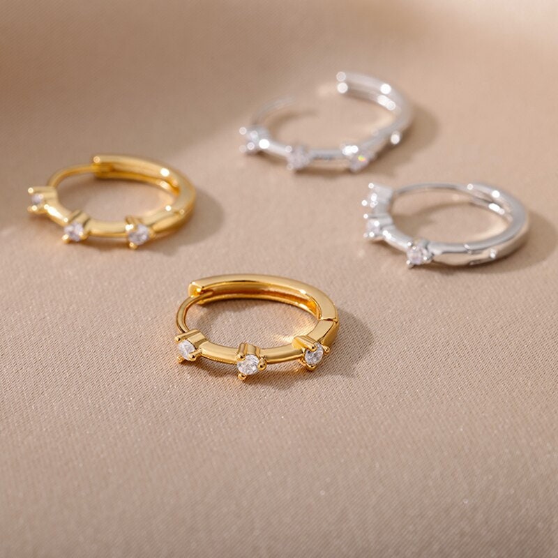 Delicate Hoop Earrings, Crystal Hoop Earrings, 18K Gold Hoop Earrings, Fashion Hoops for Women, Gift for Her