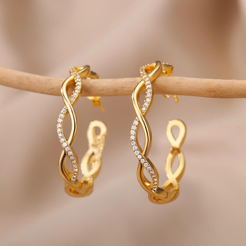 Twist Waves Earrings, 18K Gold Wavy Hoops Earrings, Fashion Hoops for Women, Gift for Her