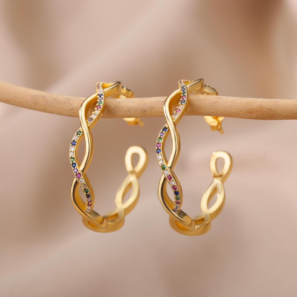 Twist Waves Earrings, 18K Gold Wavy Hoops Earrings, Fashion Hoops for Women, Gift for Her