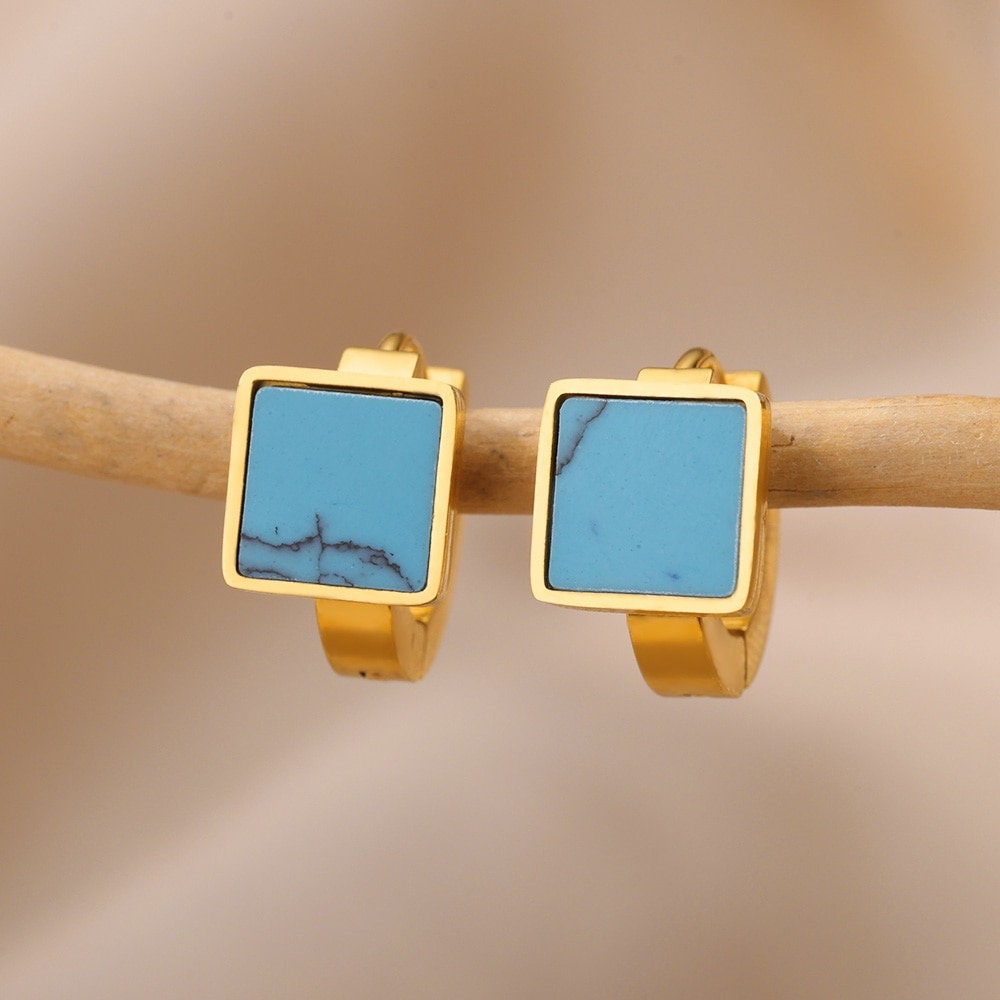 Square Crystal Stud Earrings, 18K Gold Square Stud Earrings, Fashion Earrings for Women, Gift for Her
