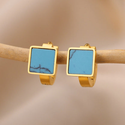 Square Crystal Stud Earrings, 18K Gold Square Stud Earrings, Fashion Earrings for Women, Gift for Her