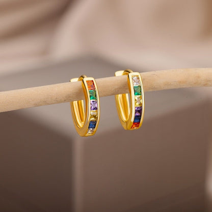 Crystal Hoop Earrings, 18K Gold Hoop Earrings, Green Hoops Earrings, Fashion Earrings for Women, Gift for Her