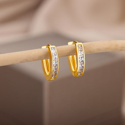 Crystal Hoop Earrings, 18K Gold Hoop Earrings, Green Hoops Earrings, Fashion Earrings for Women, Gift for Her