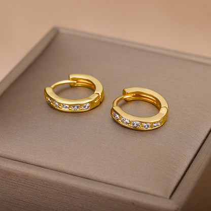Crystal Hoop Earrings, 18K Gold Hoop Earrings, Green Hoops Earrings, Fashion Earrings for Women, Gift for Her