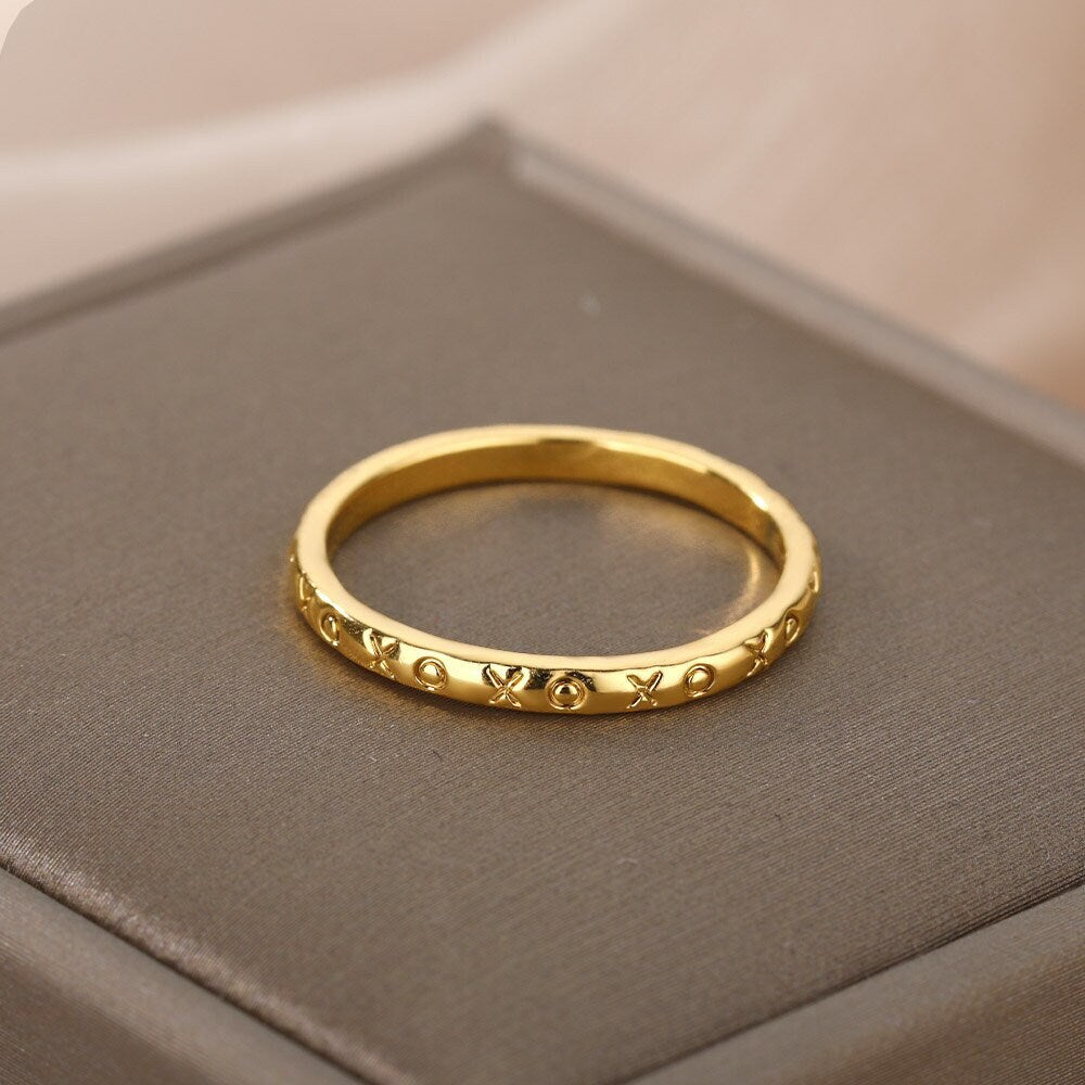 Dainty Love Ring, 18K Gold Love Ring, Engraved Love Ring, Punk Fashion Ring for Women, Gift for Her