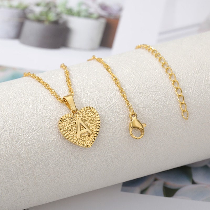 Dainty Heart Necklace, 18K Gold Custom Initials Necklace, Gold Heart Necklace for Women, Gift for Her