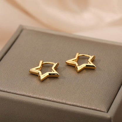 Punk Star Hoop Earrings, 18K Gold Star Earrings, Cute Star Earrings, Punk Fashion for Women, Gift for Her