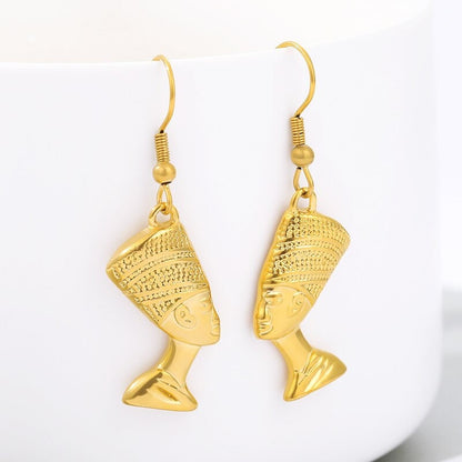 Nefertiti Drop Earrings, 18K Gold Egyptian Queen Earrings, Gold Nefertiti Earrings for Women, Gift for Her