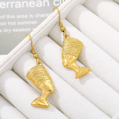 Nefertiti Drop Earrings, 18K Gold Egyptian Queen Earrings, Gold Nefertiti Earrings for Women, Gift for Her