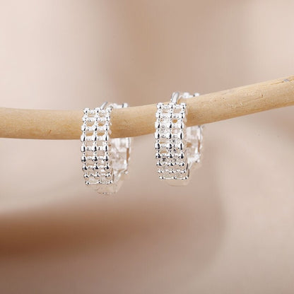 Link Hoop Earrings, 18K Gold Link Hoop Earrings, Beaded Link Earrings, Punk Earrings for Women, Gift for Her