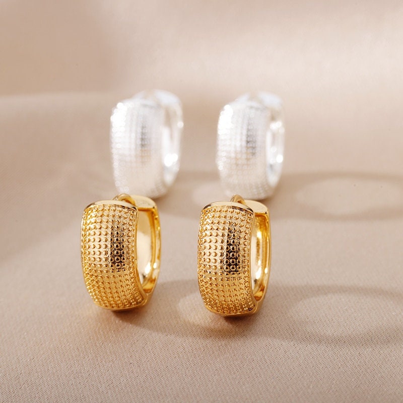 18K Gold Large Hoop Earrings, Punk Dotted Hoop Earrings, Gold Fashion Hoops for Women, Gift for Her