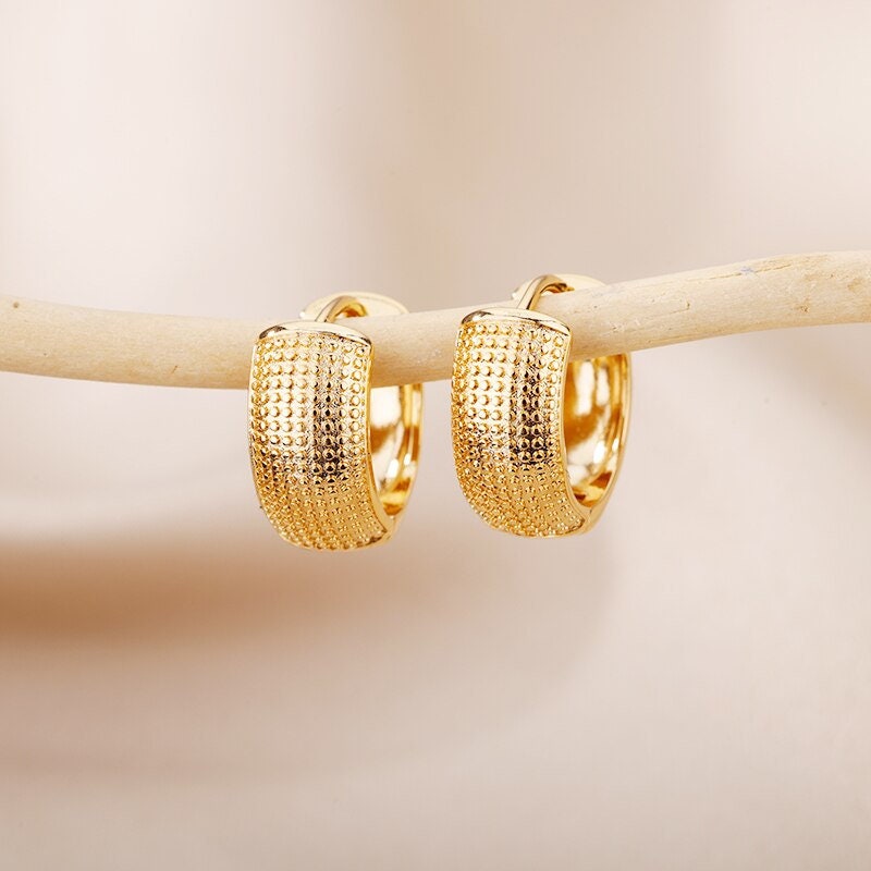 18K Gold Large Hoop Earrings, Punk Dotted Hoop Earrings, Gold Fashion Hoops for Women, Gift for Her