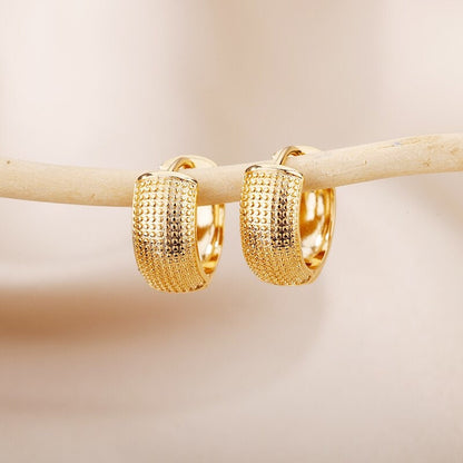 18K Gold Large Hoop Earrings, Punk Dotted Hoop Earrings, Gold Fashion Hoops for Women, Gift for Her