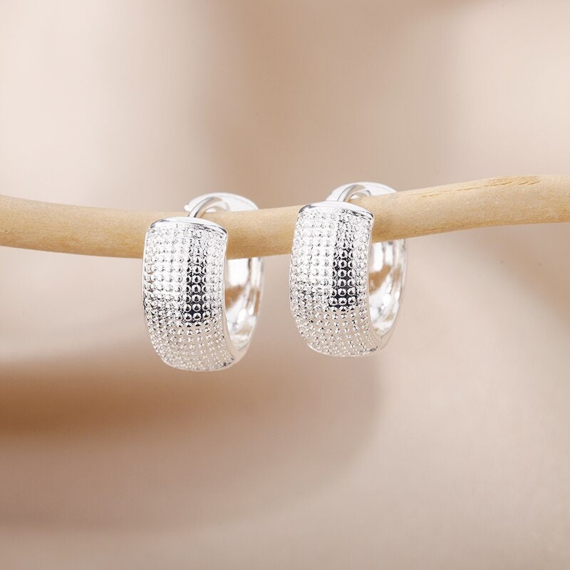18K Gold Large Hoop Earrings, Punk Dotted Hoop Earrings, Gold Fashion Hoops for Women, Gift for Her