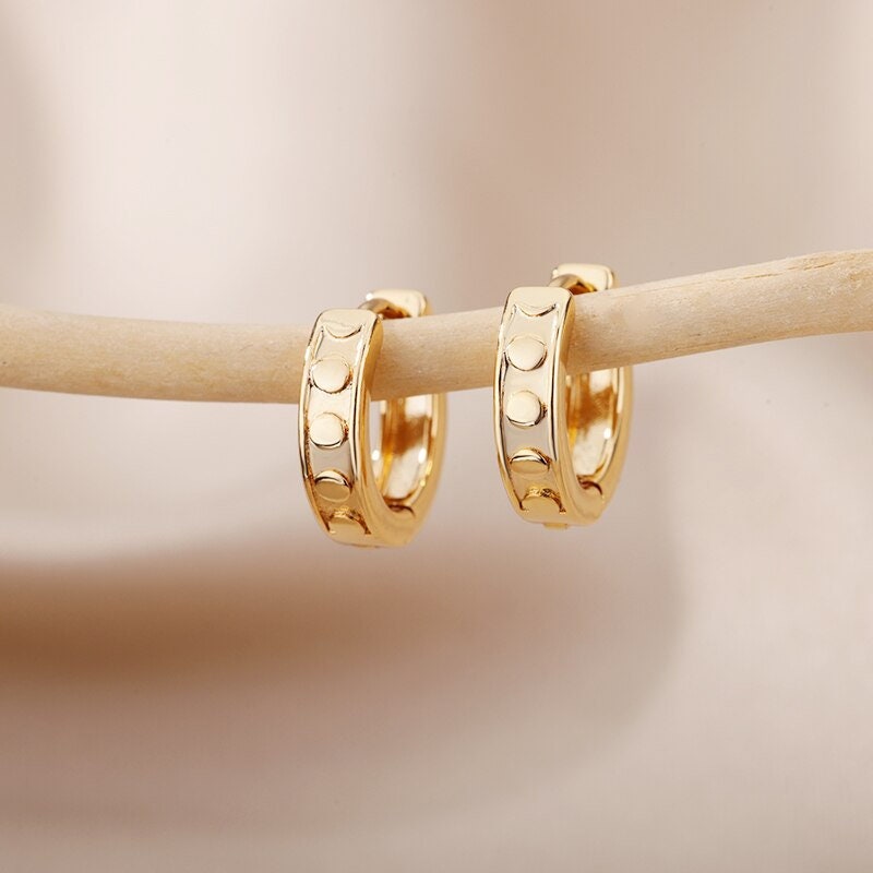 Dot Hoop Earrings, 18K Gold Punk Hoop Earrings, Fashion Hoops for Women, Gift for Her