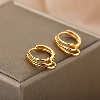 Layered Hoop Earrings, 18K Gold Hoop Earrings, Punk Fashion Earrings for Women, Gift for Her