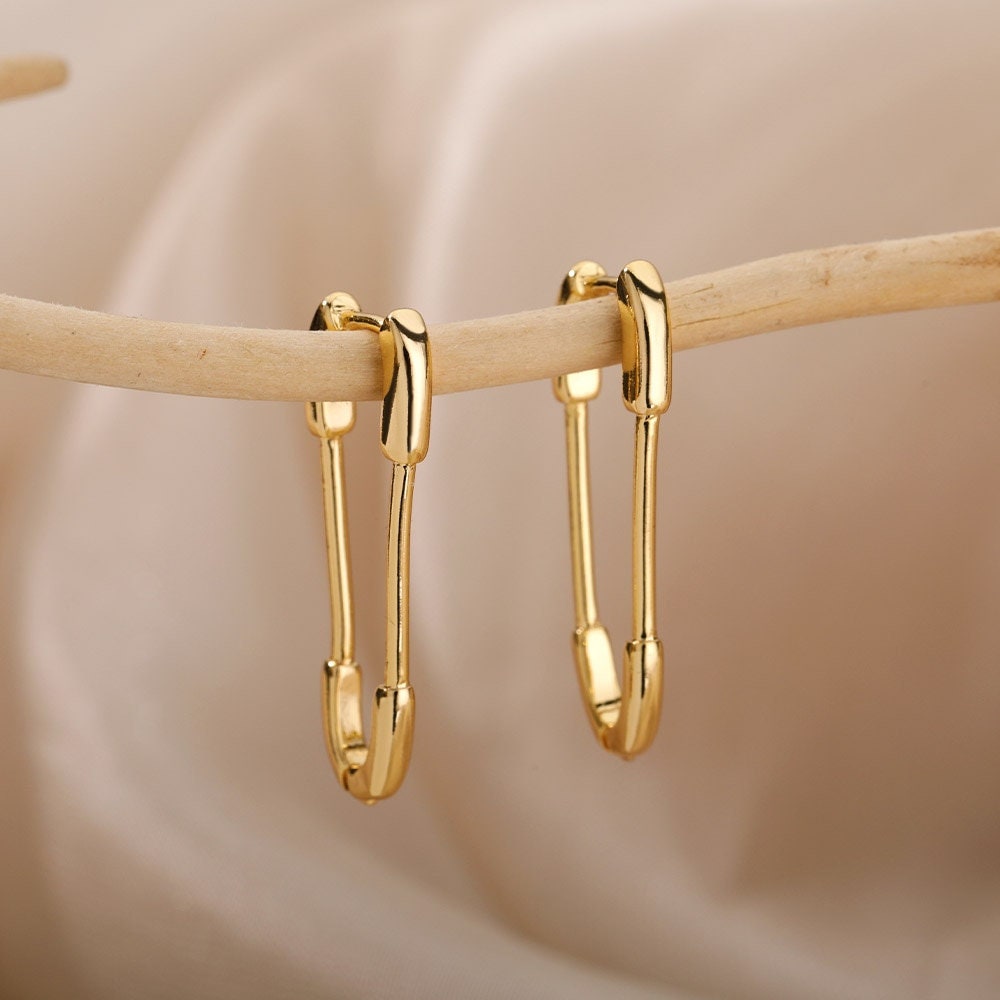 Paper Clip Hoops, 18K Gold Everyday Earrings, Dainty Minimalist Jewelry, Punk Gothic Delicate Handmade  for Women, Gift for Her