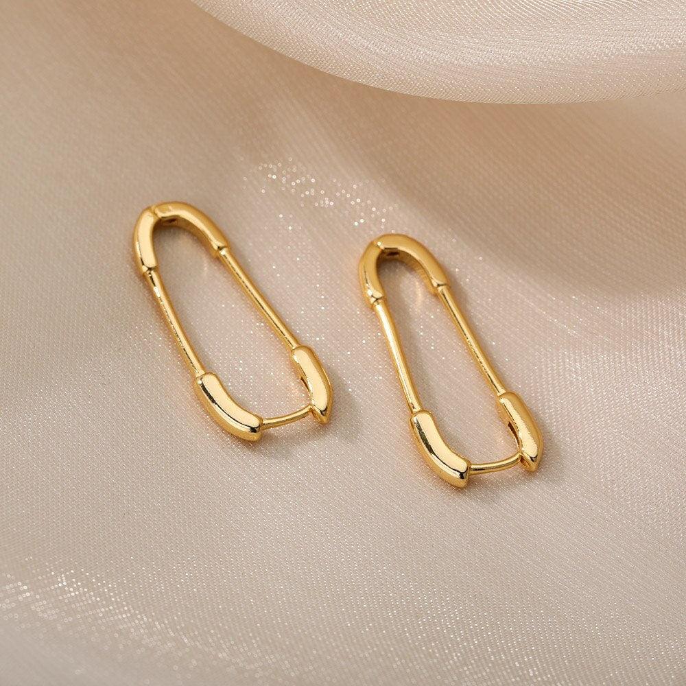 Paper Clip Hoops, 18K Gold Everyday Earrings, Dainty Minimalist Jewelry, Punk Gothic Delicate Handmade  for Women, Gift for Her