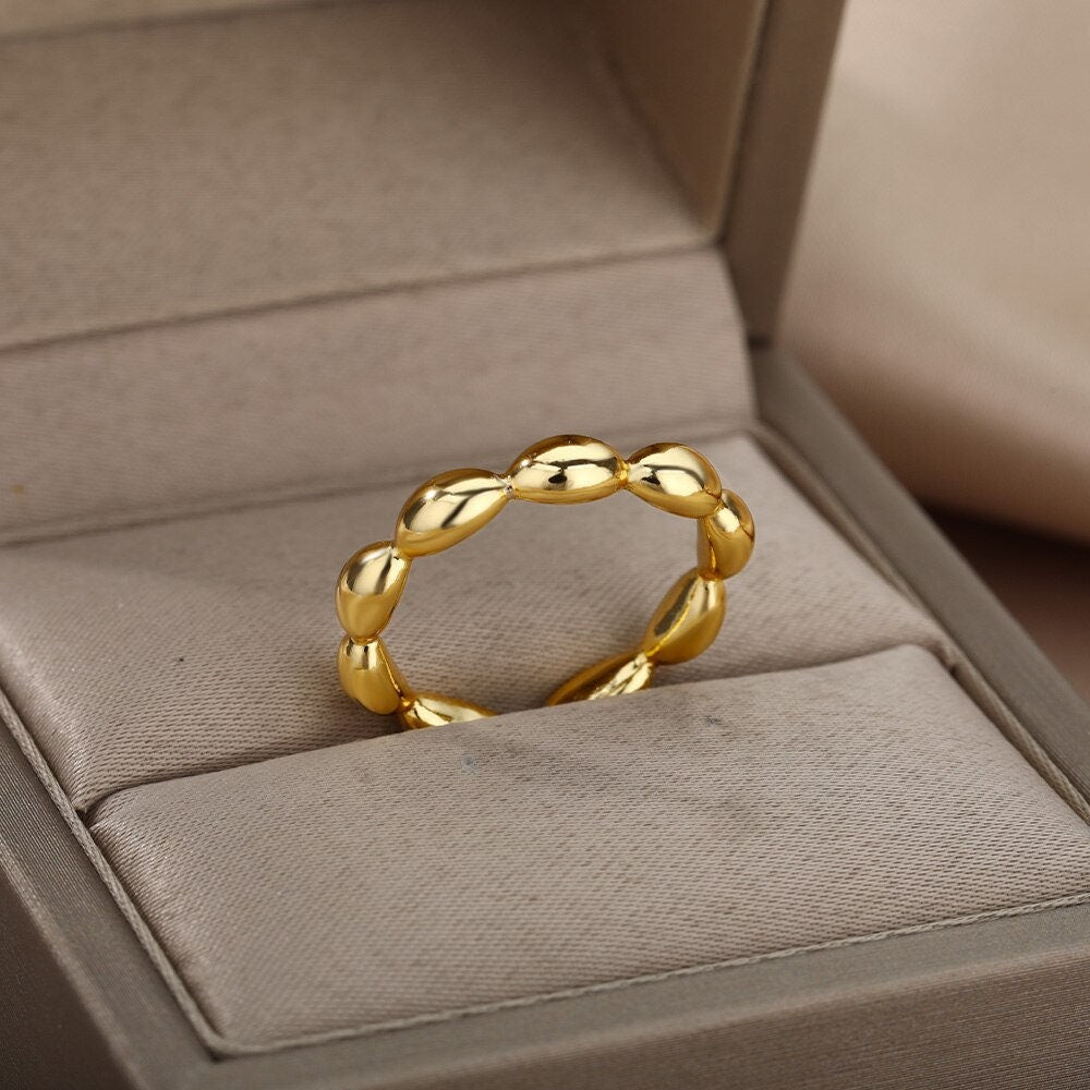 Gold Bead Ring, 18K Gold Stackable, Dainty Minimalist Jewelry, Boho Delicate Handmade for Women, Gift for Her