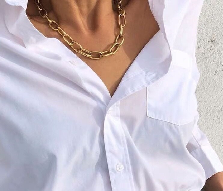 Punk Chain Link Necklace, 18K Gold Link Necklace, Punk Fashion Necklace for Women, Gift for Her