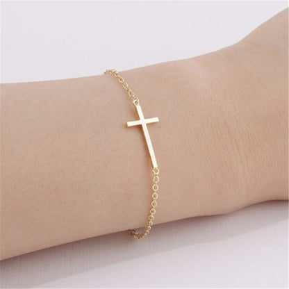 Christian Religious Jesus Cross, 18K Gold Layered Catholic Bracelet, Dainty Minimalist Jewelry, Delicate Handmade for Women, Gift for Her