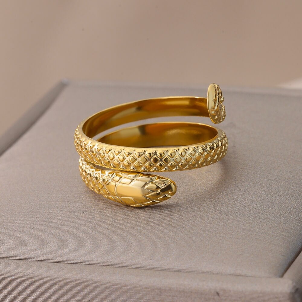 Gold Snake Wrap Ring, 18K Gold Gothic Stackable, Dainty Minimalist Jewelry, Punk Delicate Handmade for Women, Gift for Her
