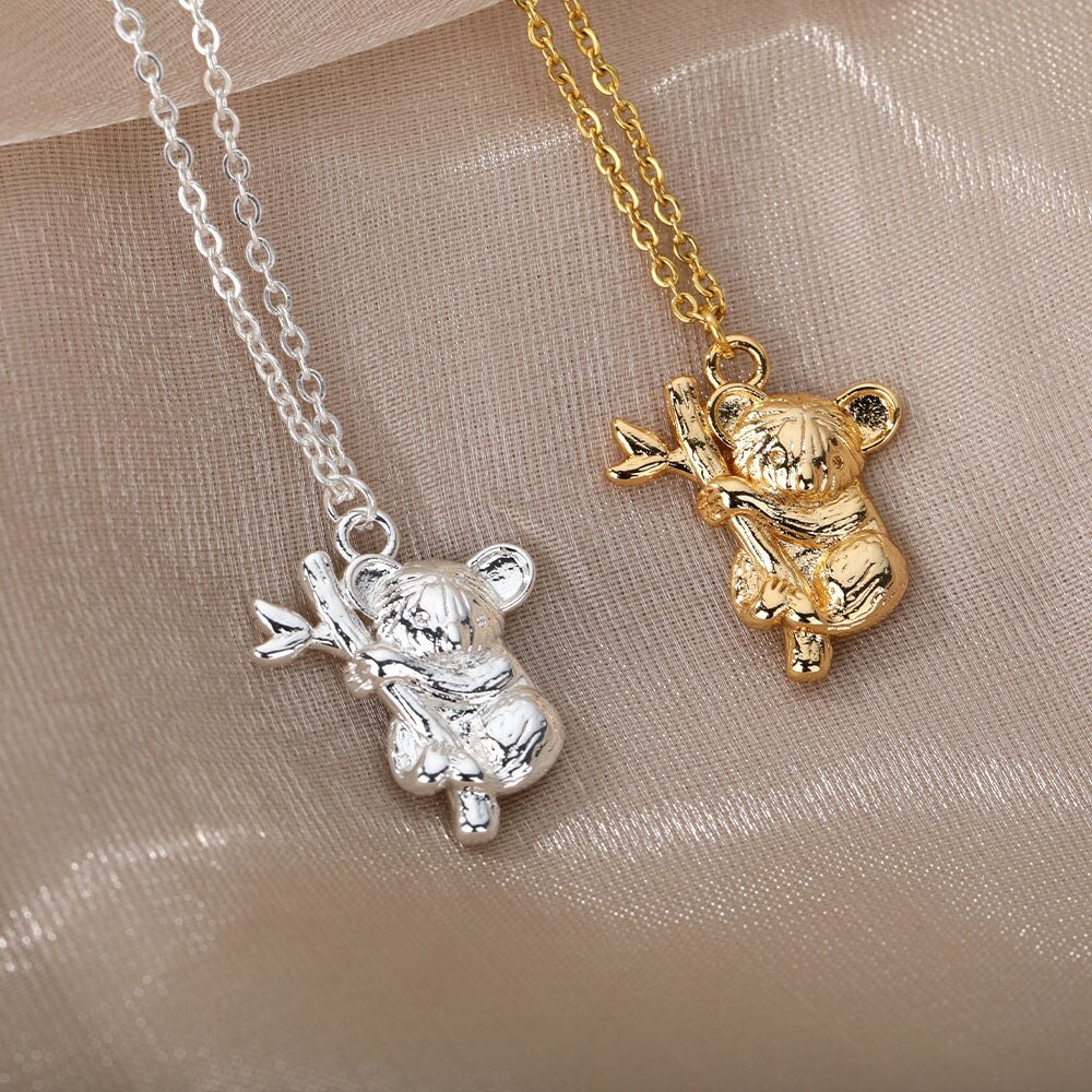 Cute Koala Necklace, 18K Gold Koala Bear Necklace, Cute Animal Fashion Necklace for Women, Gift for Her