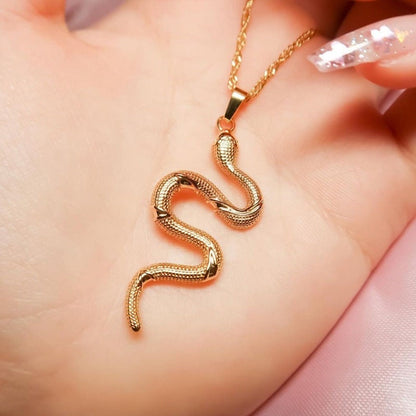 18K Gold Snake Pendant, Gold Snake Charm, Gold Snake Necklace, Punk Snake Fashion Necklace for Women, Gift for Her