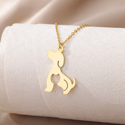 Dog Puppy Cat Pendant, 18K Gold Animal Lovers Necklace, Dainty Layered Minimalist Jewelry, Boho Delicate Handmade for Women, Gift for Her