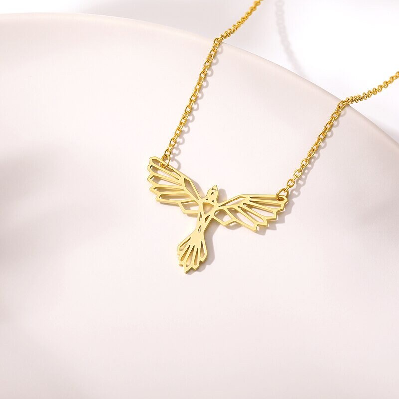 Punk Phoenix Pendant, 18K Gold Layered Necklace, Gothic Dainty Minimalist Jewelry, Delicate Handmade for Women, Gift for Her