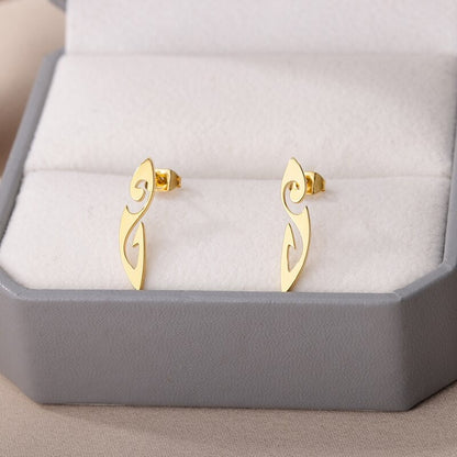 Tribal Drop Earrings, 18K Gold Tribal Style Earrings, Tribal Symbol Earrings for Women, Gift for Her