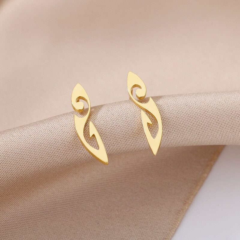 Tribal Drop Earrings, 18K Gold Tribal Style Earrings, Tribal Symbol Earrings for Women, Gift for Her