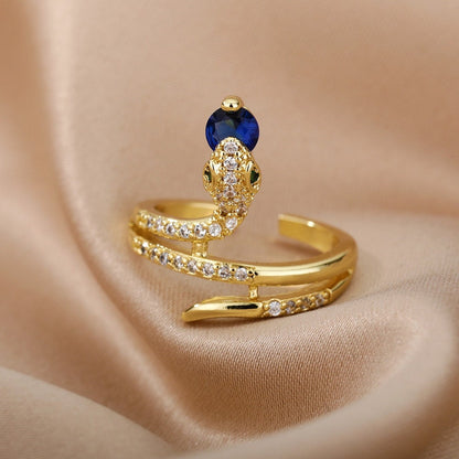Punk Crystal Snake , 18K Gold Gothic Stackable Ring, Dainty Minimalist Jewelry, Delicate Handmade for Women, Gift for Her