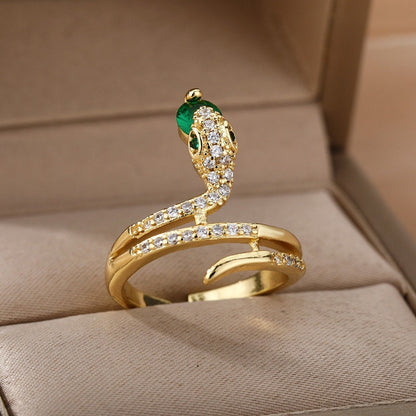 Punk Crystal Snake , 18K Gold Gothic Stackable Ring, Dainty Minimalist Jewelry, Delicate Handmade for Women, Gift for Her