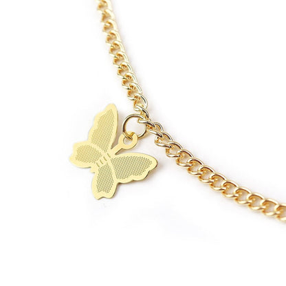 Boho Butterfly Choker Pendant, 18K Gold Layered Yogi Necklace, Dainty Minimalist Jewelry, Delicate Handmade for Women, Gift for Her