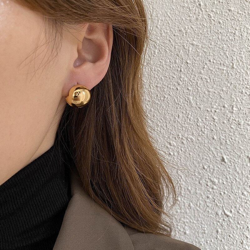 Large Ball Stud Earrings, 18K Gold Ball Earrings, Italian Style Ball Earrings, Fashion Earrings for Women, Gift for Her