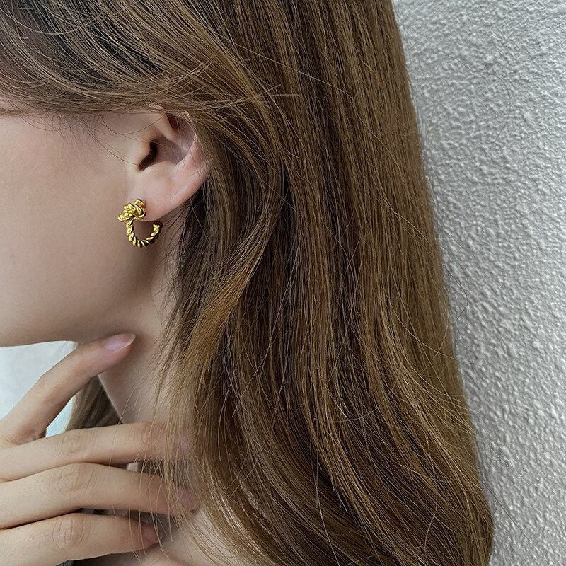 Rope Twist Earrings, 18K Gold Rope Earrings, Punk Fashion Earrings for Women, Gift for Her