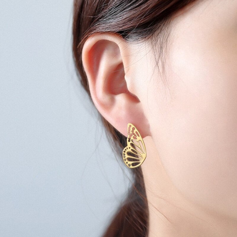 Boho Cute Butterfly Wings Studs, 18K Gold Everyday Earrings, Dainty Minimalist Jewelry, Delicate Handmade  for Women, Gift for Her