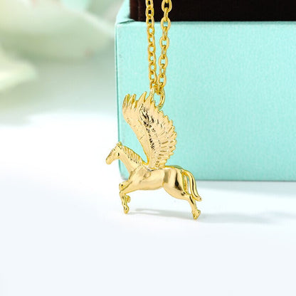 Punk Pegasus Greek Mythology Pendant, 18K Gold Layered Necklace, Gothic Dainty Minimalist Jewelry, Delicate Handmade for Women, Gift for Her