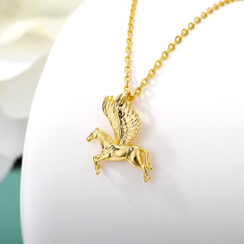 Punk Pegasus Greek Mythology Pendant, 18K Gold Layered Necklace, Gothic Dainty Minimalist Jewelry, Delicate Handmade for Women, Gift for Her