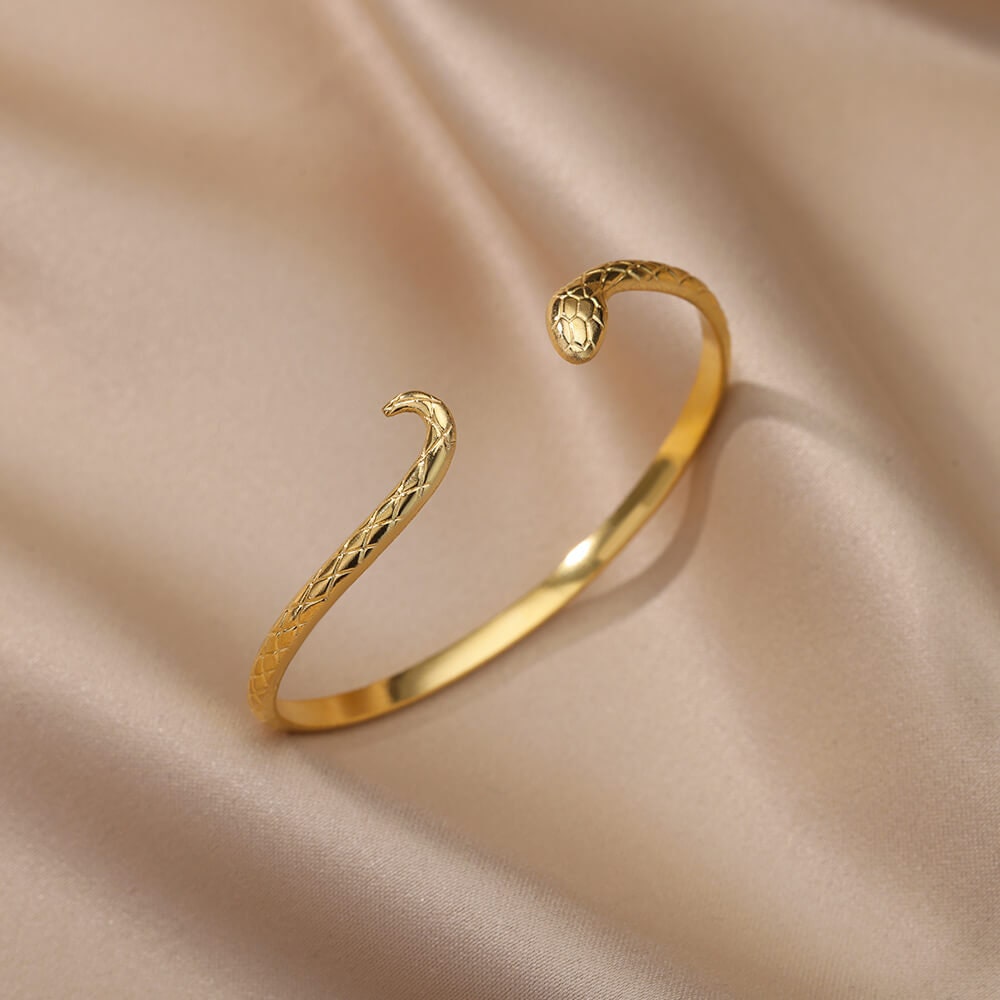 Punk Thin Snake Bangle, 18K Gold Layered Gothic Bracelet, Dainty Minimalist Jewelry, Delicate Handmade for Women, Gift for Her