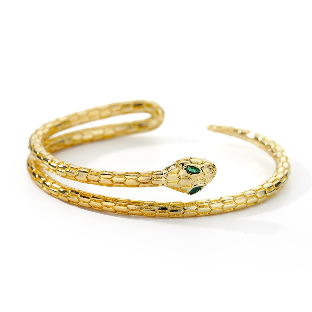 18K Gold Snake Bracelet, Gold Snake Bangle, Gothic Snake Bracelet