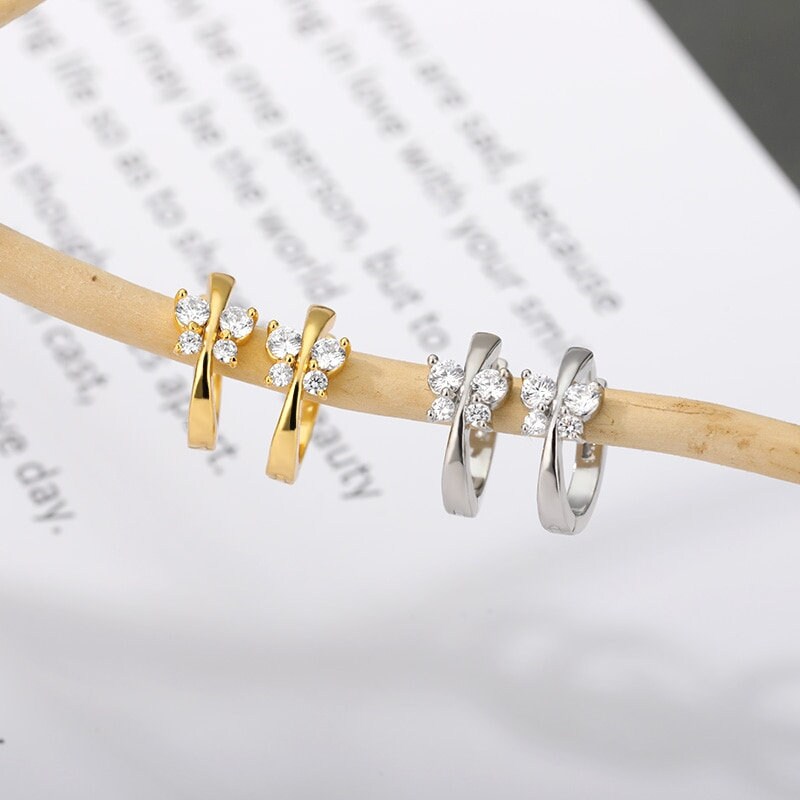 Boho Butterfly Crystal Hoop, 18K Gold Everyday Earrings, Dainty Minimalist Jewelry, Delicate Handmade  for Women, Gift for Her