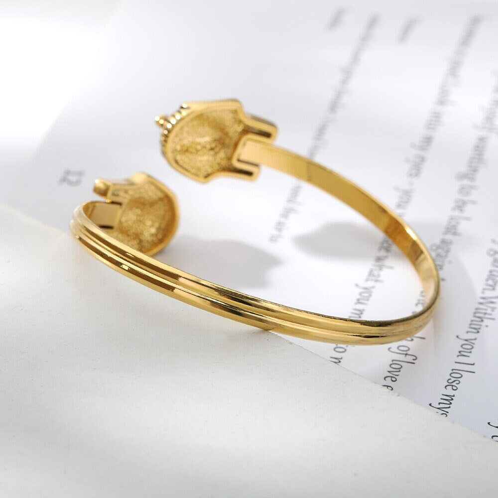 18K Gold Egyptian Bangle, Gold Pharaoh Head Bangle, Gold Egyptian Bracelet for Women, Gift for Her