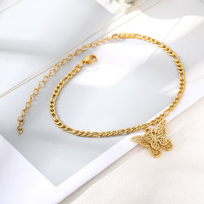 Punk Butterfly Charm , 18K Gold Layered Gothic Anklet, Dainty Minimalist Jewelry, Delicate Handmade for Women, Gift for Her