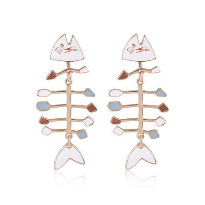 Punk Fish Bones Drop Dangle, 18K Gold Everyday Earrings, Gothic Dainty Minimalist Jewelry, Delicate Handmade for Women, Gift for Her