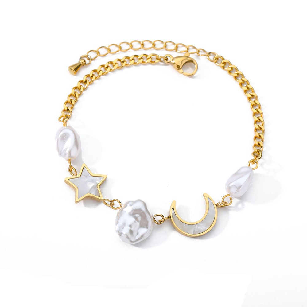 18K Gold Opal Bracelet, Good Moon Bracelet, Opal Moon Bracelet, Moon Bracelet for Women, Gift for Her