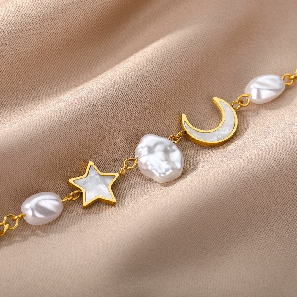 18K Gold Opal Bracelet, Good Moon Bracelet, Opal Moon Bracelet, Moon Bracelet for Women, Gift for Her