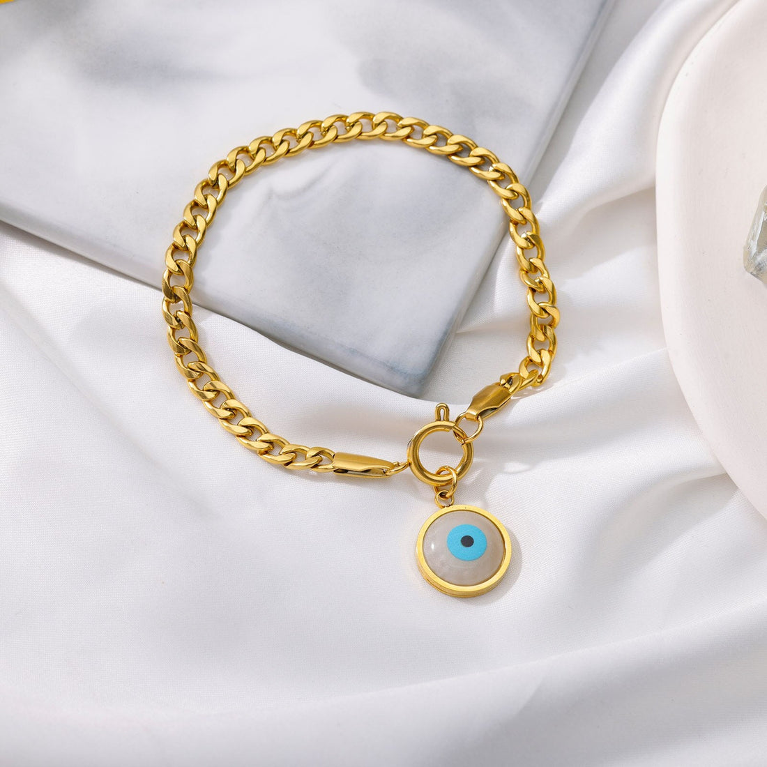 18K Gold Evil Eye Bracelet, Evil Eye Enamel, Gothic Evil Eye, Evil Eye Bracelet for Women, Gift for Her